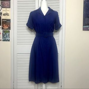 Blue Linen Knee Length Shirtdress by Moon